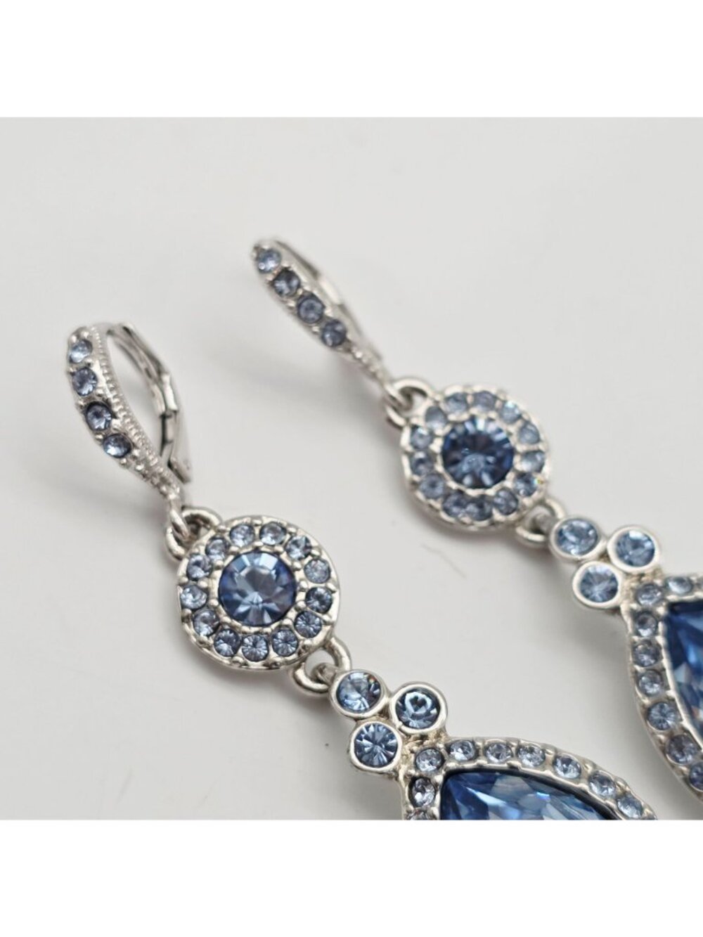 Givenchy Silver-Tone Blue Crystal Drop Earrings With Leverback Closure - Picture 3 of 6